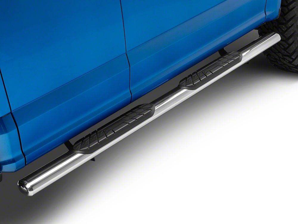 RedRock 4-Inch Oval Straight Side Step Bars; Stainless Steel (15-25 F-150 SuperCab)