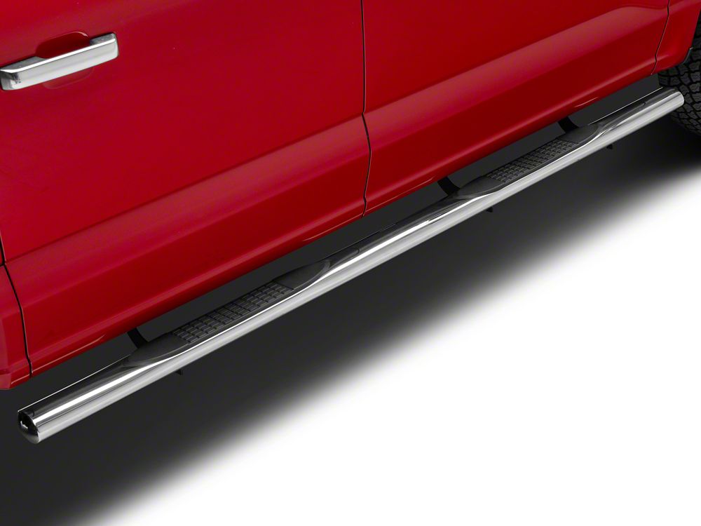 RedRock 4-Inch Oval Straight End Side Step Bars; Stainless Steel (15-25 F-150 SuperCrew)