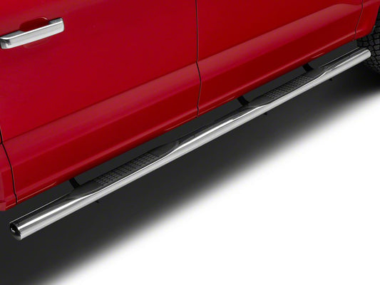 RedRock 4-Inch Oval Straight End Side Step Bars; Stainless Steel (15-25 F-150 SuperCrew)