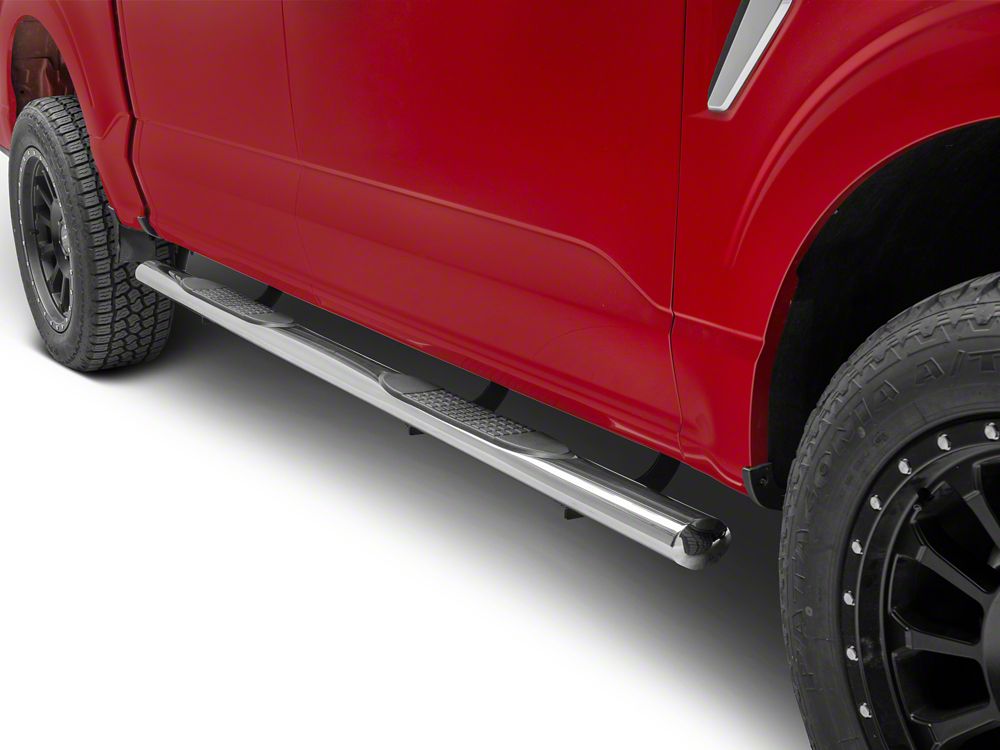 RedRock 4-Inch Oval Straight End Side Step Bars; Stainless Steel (15-25 F-150 SuperCrew)