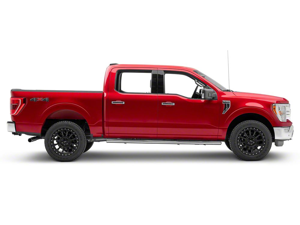 RedRock 4-Inch Oval Straight End Side Step Bars; Stainless Steel (15-25 F-150 SuperCrew)