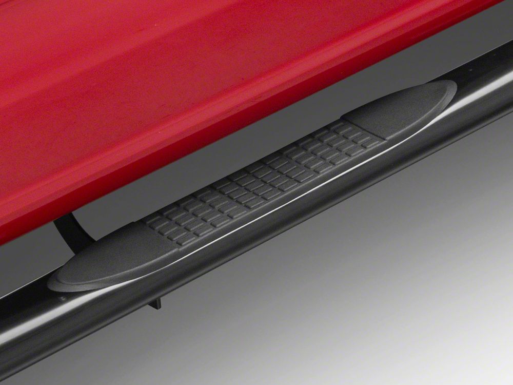 RedRock 4-Inch Oval Straight End Side Step Bars; Black (15-25 F-150 SuperCrew)