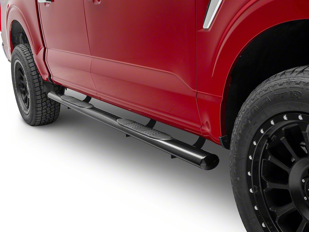 RedRock 4-Inch Oval Straight End Side Step Bars; Black (15-25 F-150 SuperCrew)