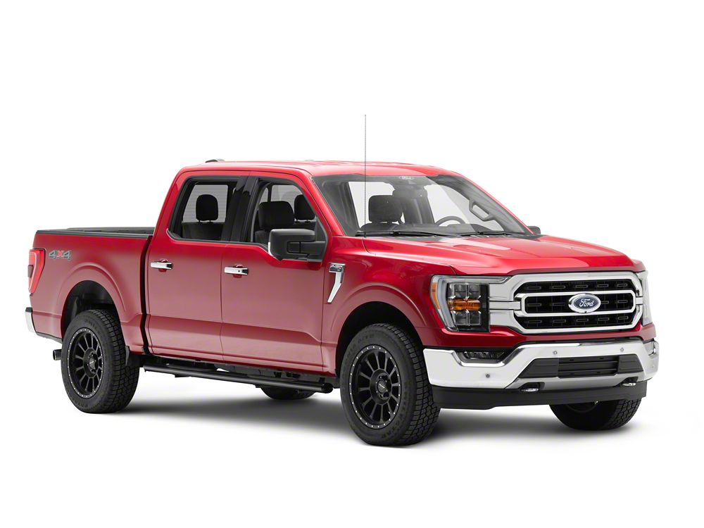 RedRock 4-Inch Oval Straight End Side Step Bars; Black (15-25 F-150 SuperCrew)
