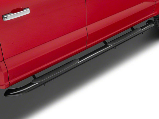 RedRock 4-Inch Oval Bent End Side Step Bars; Black (15-25 F-150 SuperCrew)