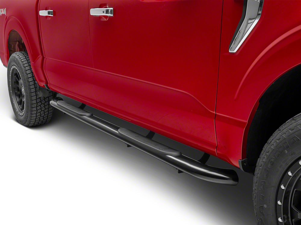 RedRock 4-Inch Oval Bent End Side Step Bars; Black (15-25 F-150 SuperCrew)