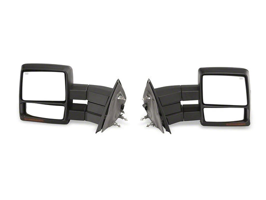RedRock Powered Heated Tow Mirrors with Puddle Light and Amber LED Turn Signals; Black (04-14 F-150)
