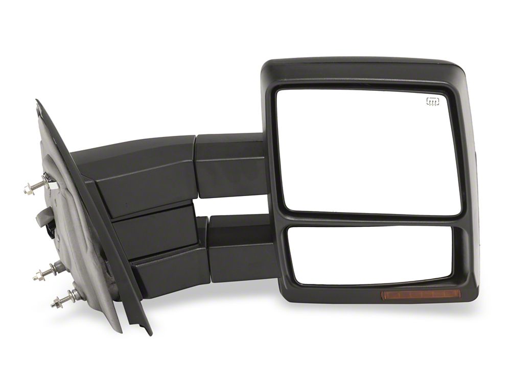 RedRock Powered Heated Tow Mirrors with Puddle Light and Amber LED Turn Signals; Black (04-14 F-150)