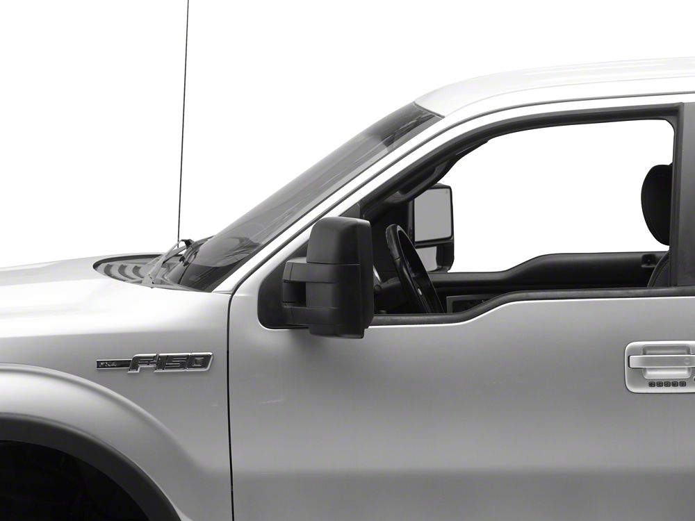 RedRock Powered Heated Tow Mirrors with Puddle Light and Amber LED Turn Signals; Black (04-14 F-150)