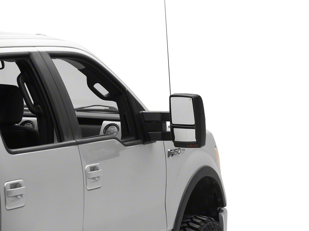 RedRock Powered Heated Tow Mirrors with Puddle Light and Amber LED Turn Signals; Black (04-14 F-150)