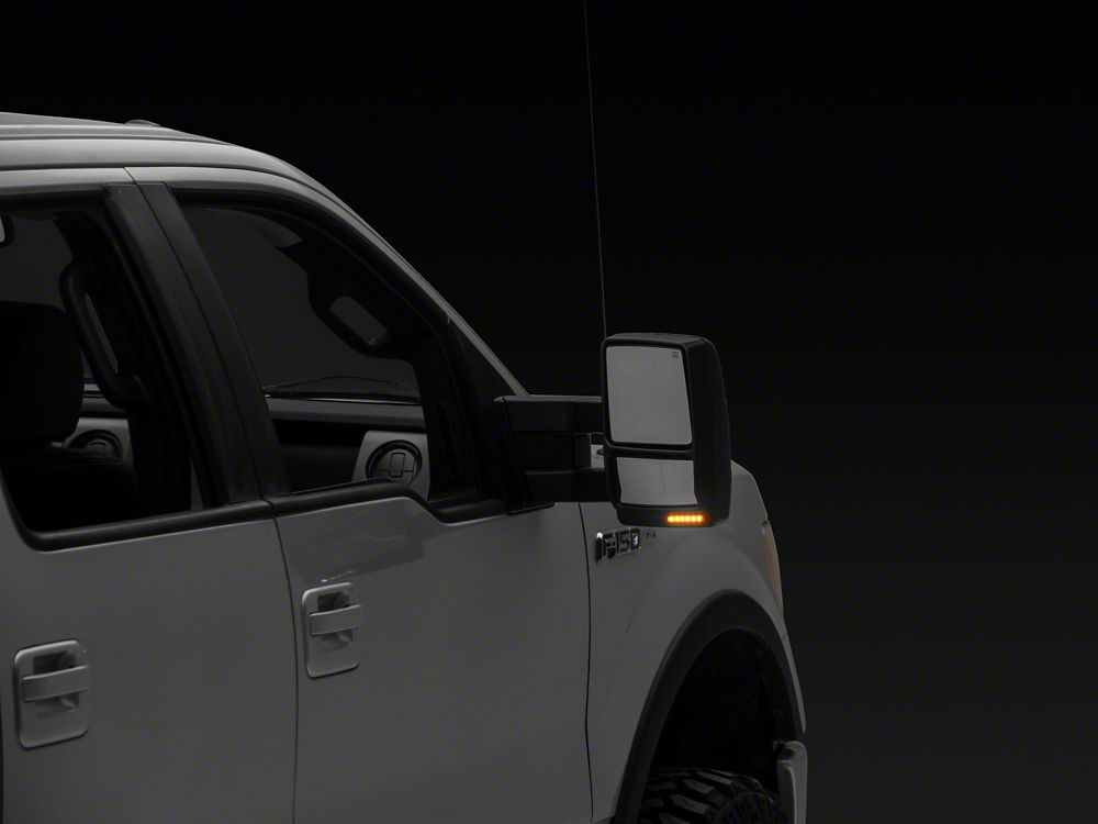 RedRock Powered Heated Tow Mirrors with Puddle Light and Amber LED Turn Signals; Black (04-14 F-150)
