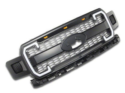 RedRock Upper Replacement Grille with LED DRL, Turn Signals and Amber Running Lights; Matte Black (18-20 F-150, Excluding Raptor)