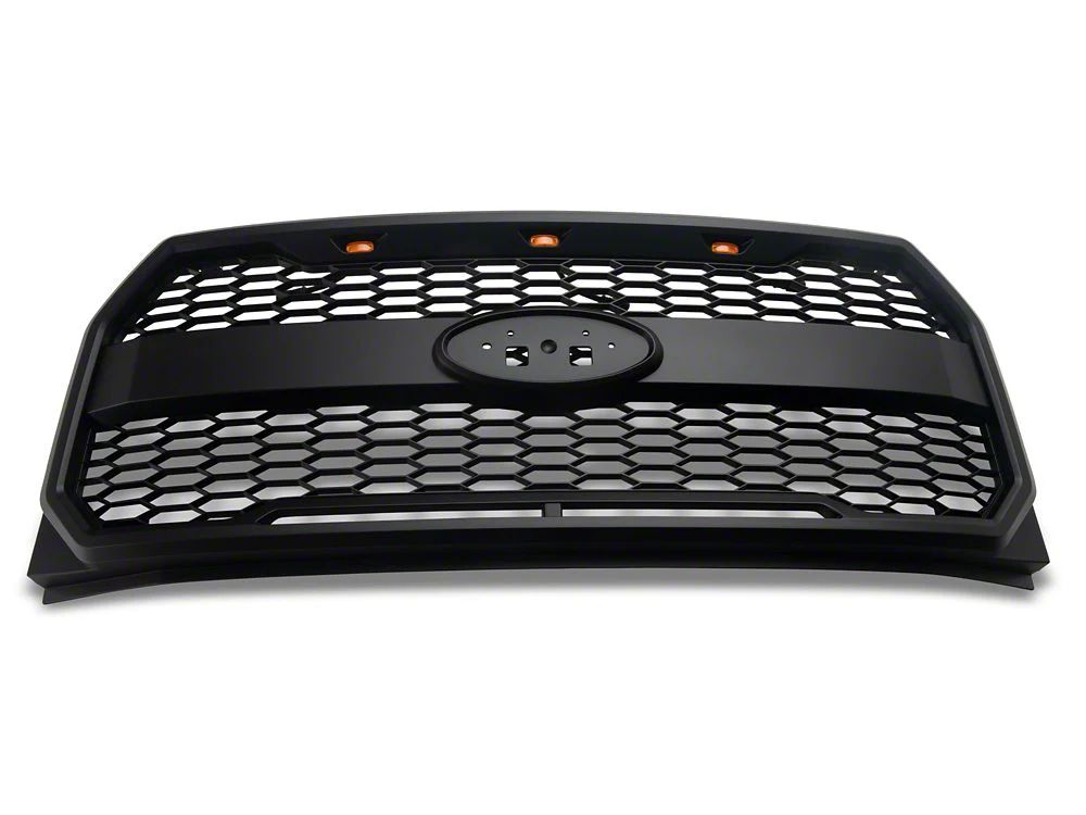 RedRock Baja Upper Replacement Grille with LED Lighting; Matte Black (15-17 F-150, Excluding Raptor)