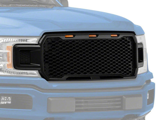 RedRock Baja Upper Replacement Grille with LED Lighting; Matte Black (18-20 F-150, Excluding Raptor)