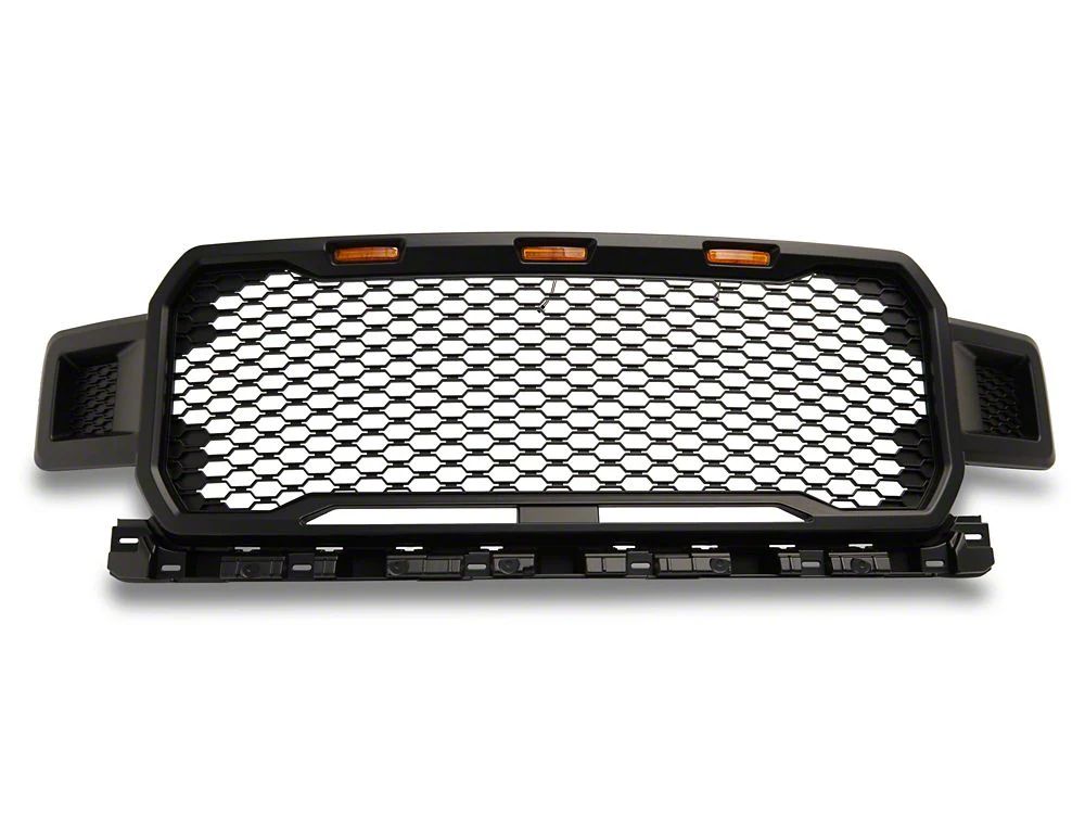 RedRock Baja Upper Replacement Grille with LED Lighting; Matte Black (18-20 F-150, Excluding Raptor)