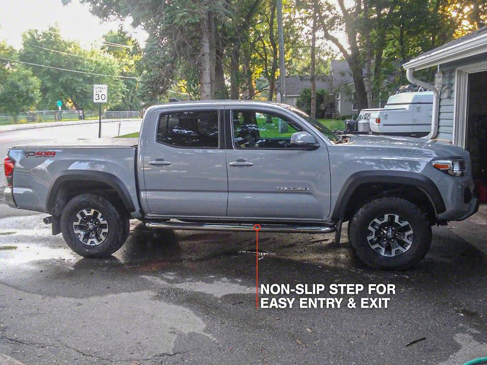 RedRock 3-Inch Side Step Bars; Stainless Steel (05-23 Tacoma Double Cab)