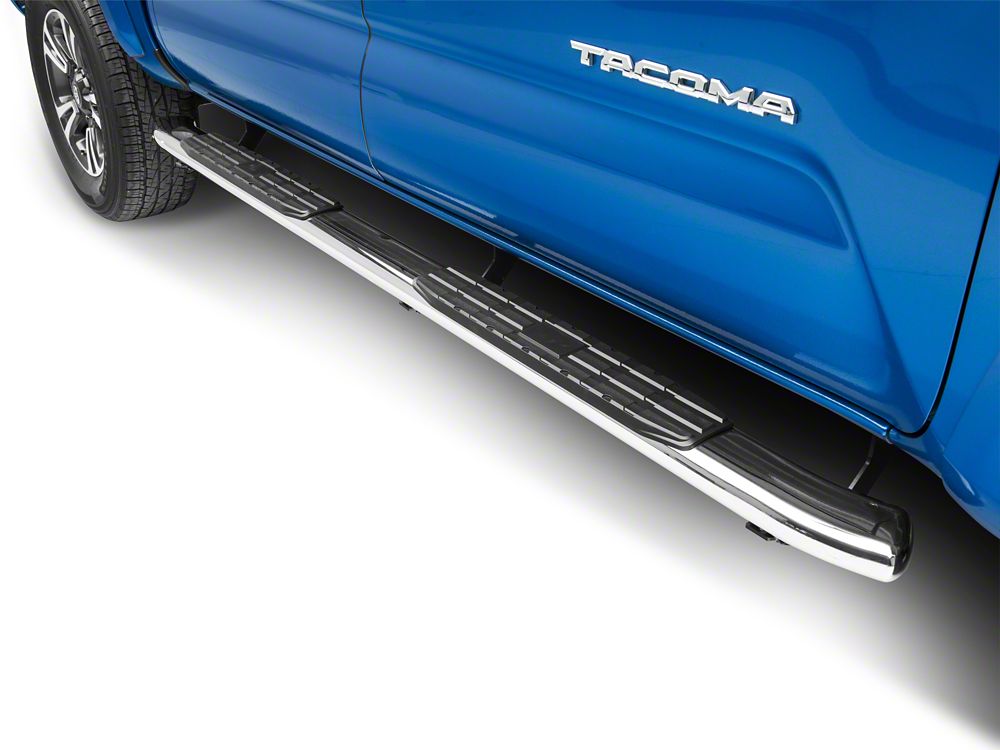 RedRock 4-Inch Oval Bent End PNC Side Step Bars; Stainless Steel (05-23 Tacoma Double Cab)