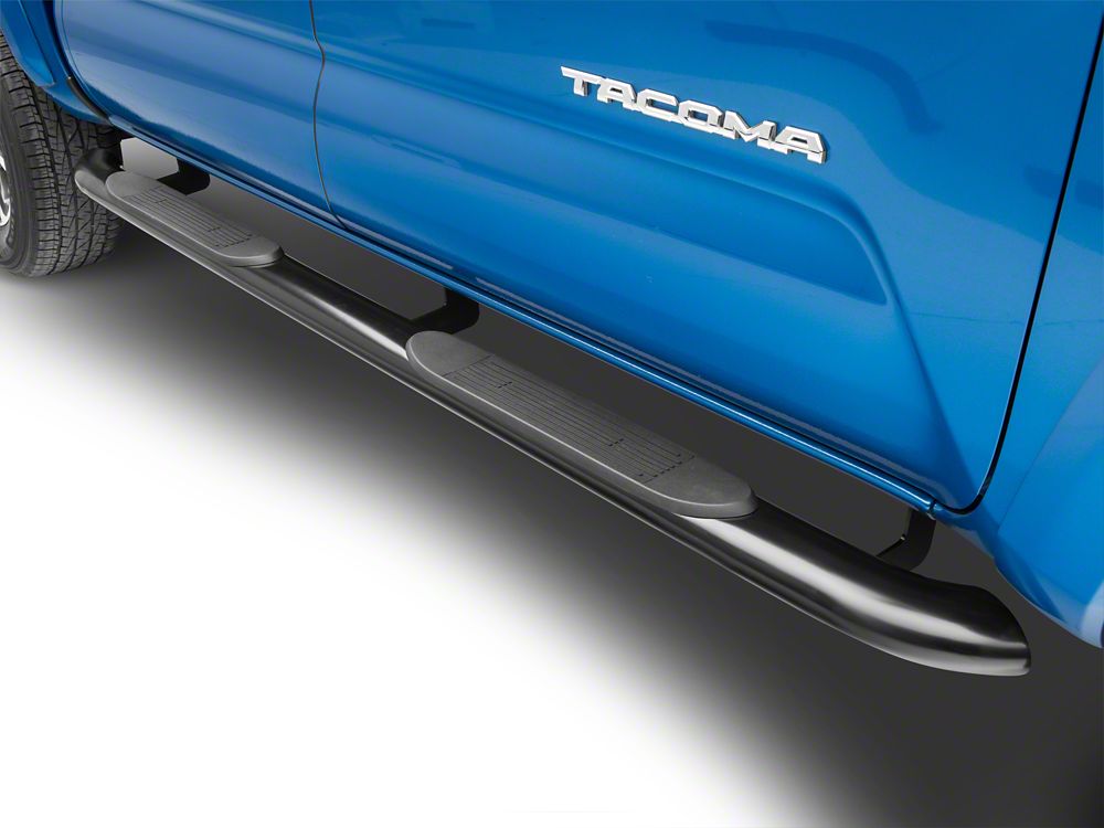 RedRock 4-Inch Oval Bent End Side Step Bars; Black (05-23 Tacoma Double Cab)