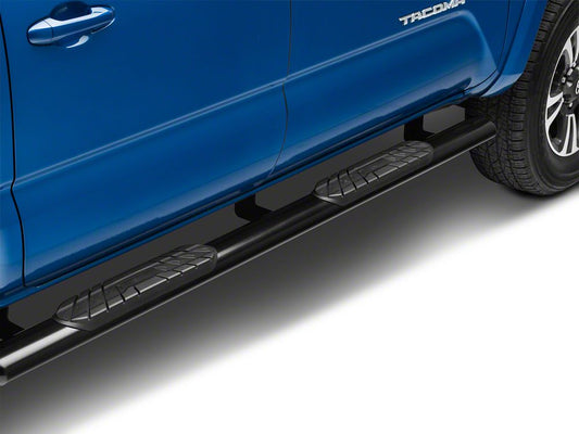 RedRock 4-Inch Oval Straight End Side Step Bars; Black (05-23 Tacoma Double Cab)