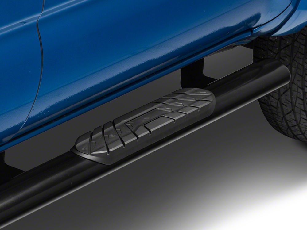RedRock 4-Inch Oval Straight End Side Step Bars; Black (05-23 Tacoma Double Cab)