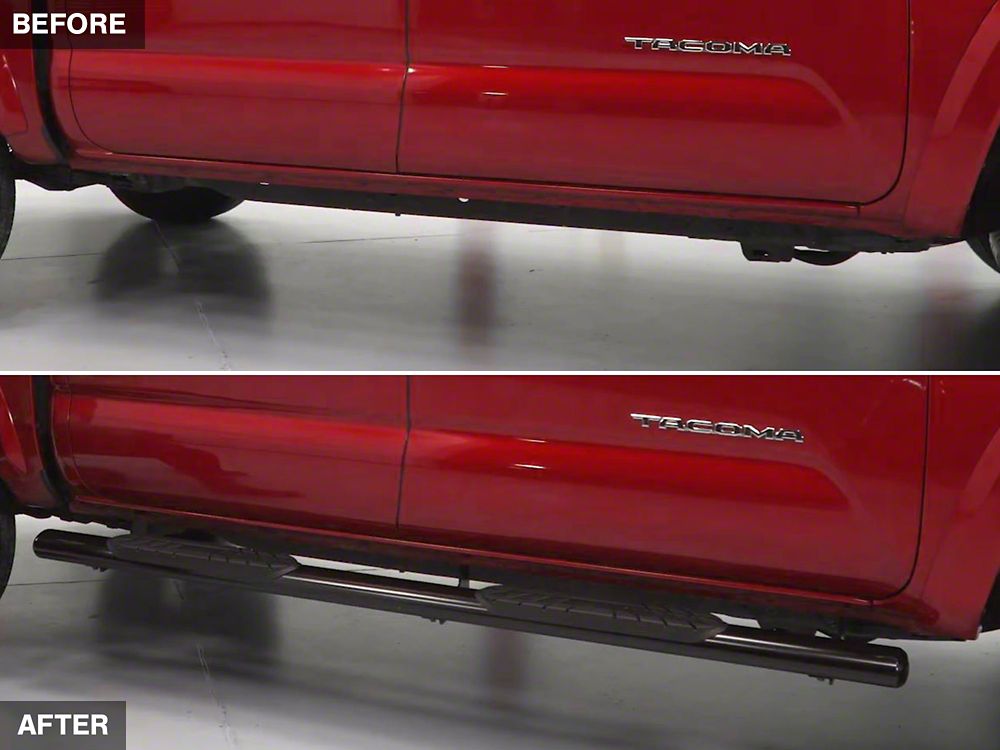 RedRock 4-Inch Oval Straight End Side Step Bars; Black (05-23 Tacoma Double Cab)