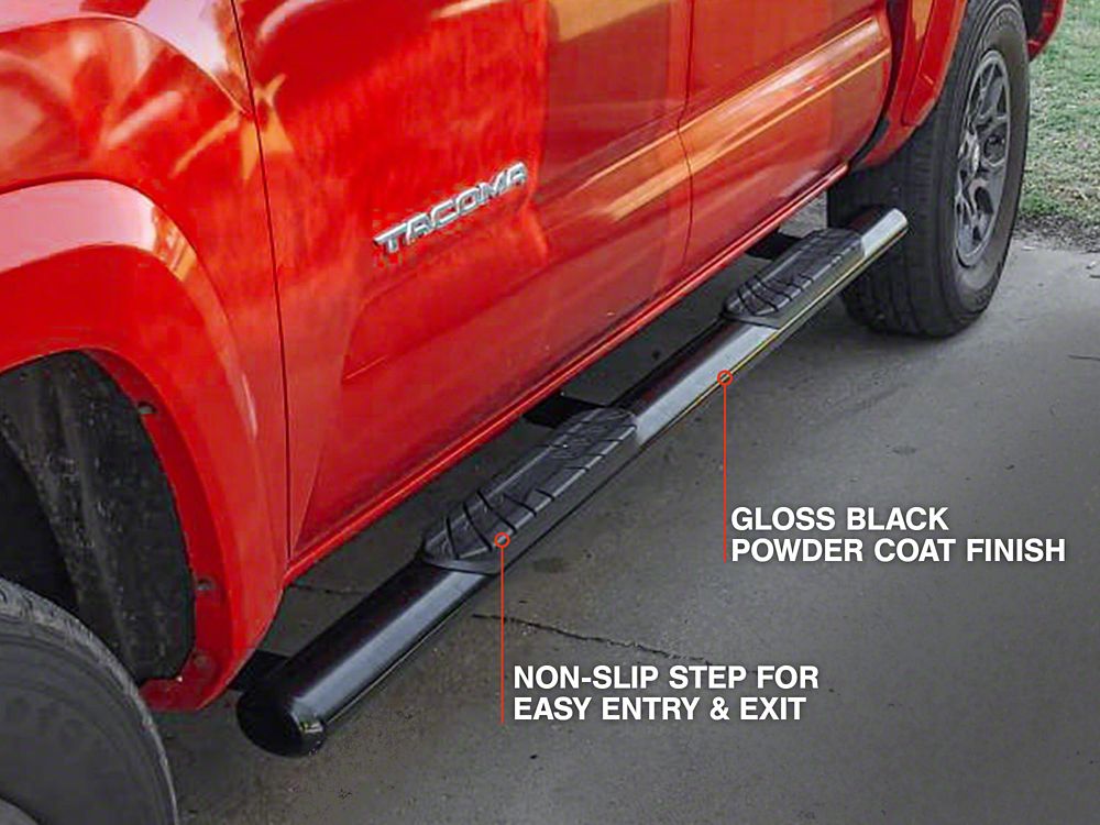 RedRock 4-Inch Oval Straight End Side Step Bars; Black (05-23 Tacoma Double Cab)