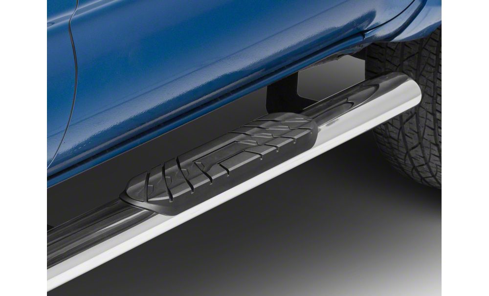 RedRock 4-Inch Oval Straight End Side Step Bars; Stainless Steel (05-23 Tacoma Double Cab)