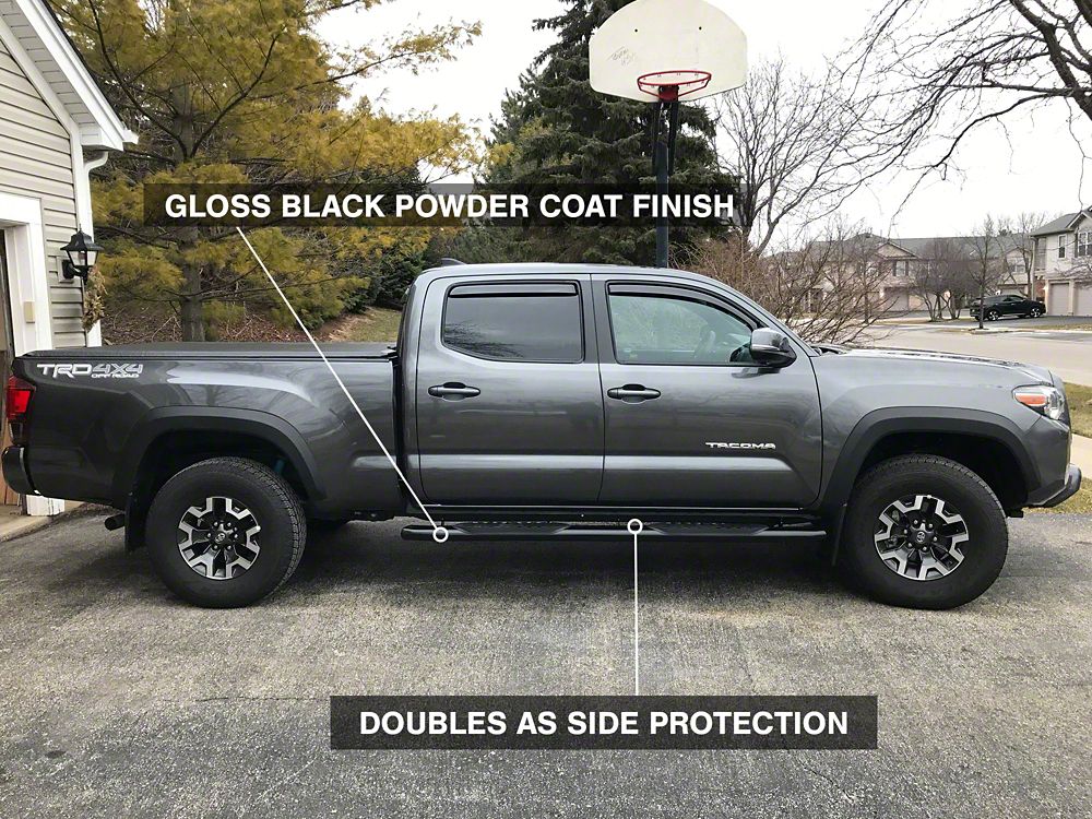RedRock 5-Inch Oval Bent End Side Step Bars; Black (05-23 Tacoma Double Cab)