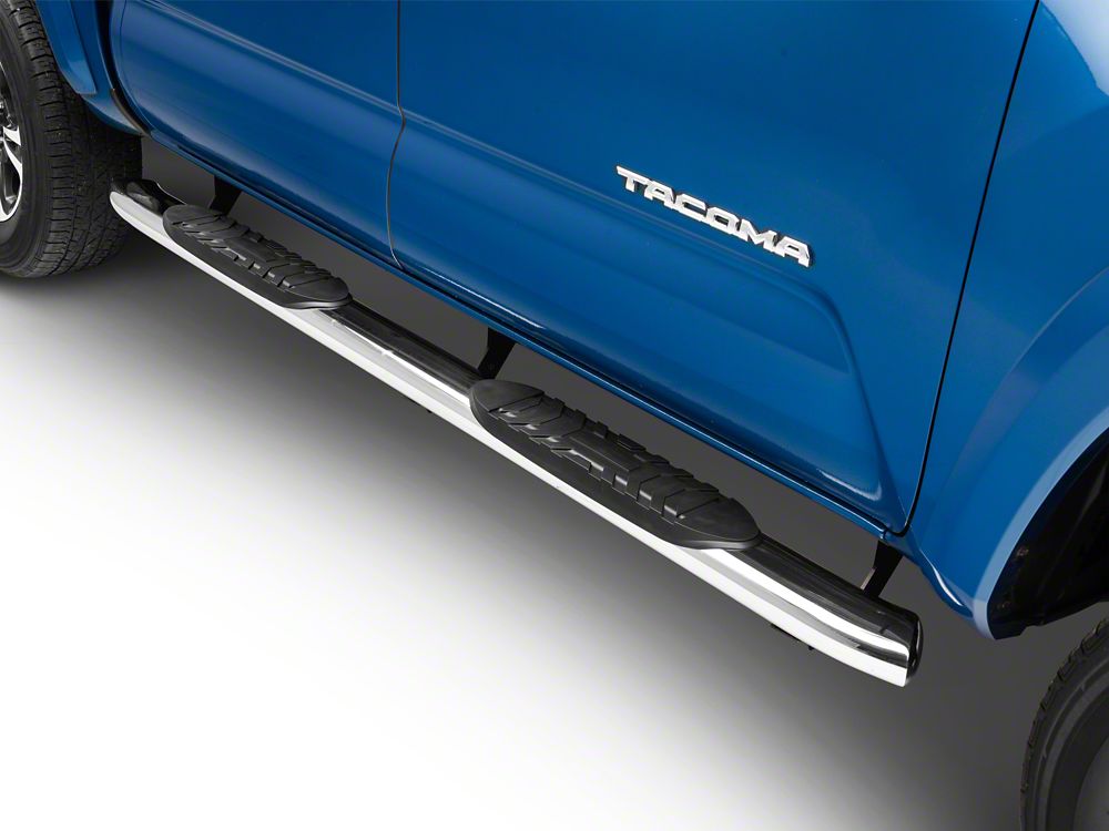 RedRock 5-Inch Oval Bent End Side Step Bars; Stainless Steel (05-23 Tacoma Double Cab)