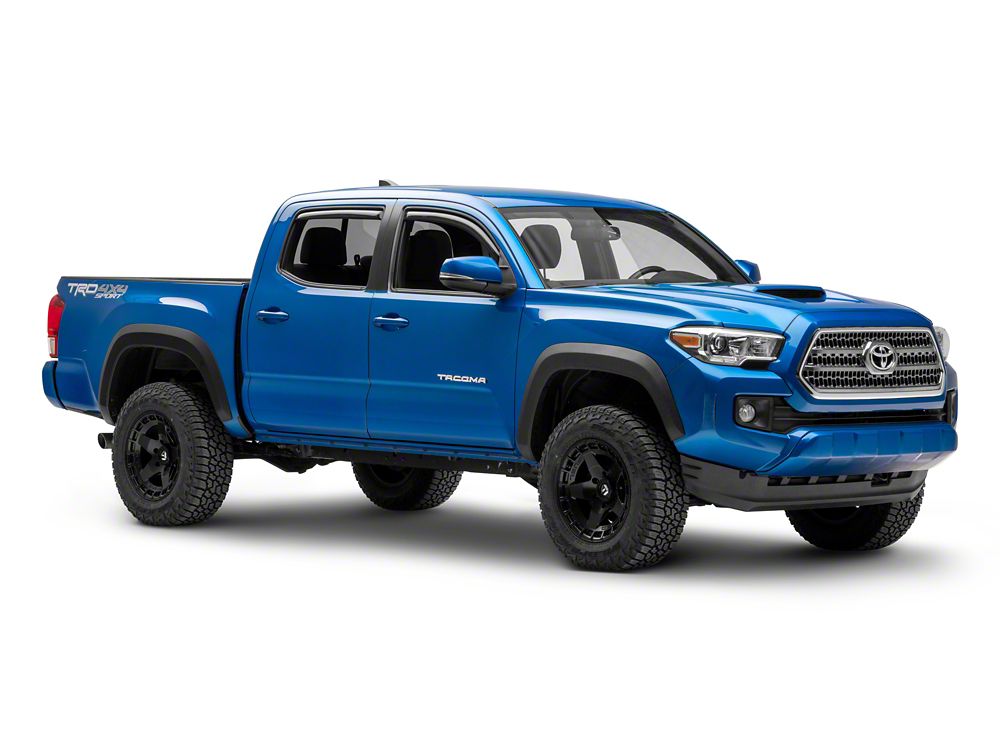 RedRock Low Profile Window Deflectors; Front and Rear; Gloss Black (16-23 Tacoma Double Cab)