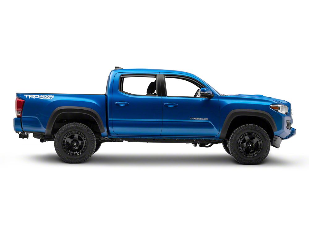 RedRock Low Profile Window Deflectors; Front and Rear; Gloss Black (16-23 Tacoma Double Cab)