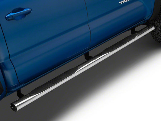 RedRock 4-Inch Oval Straight End Side Step Bars; Stainless Steel (05-23 Tacoma Double Cab)