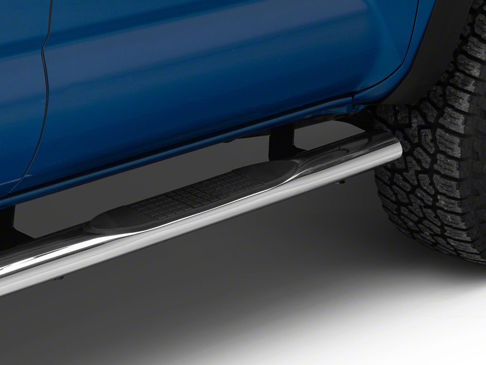 RedRock 4-Inch Oval Straight End Side Step Bars; Stainless Steel (05-23 Tacoma Double Cab)