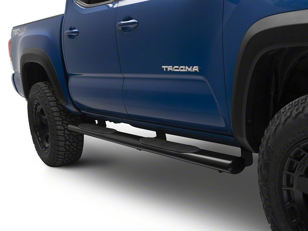 RedRock 4-Inch Oval Straight End Side Step Bars; Black (05-23 Tacoma Double Cab)