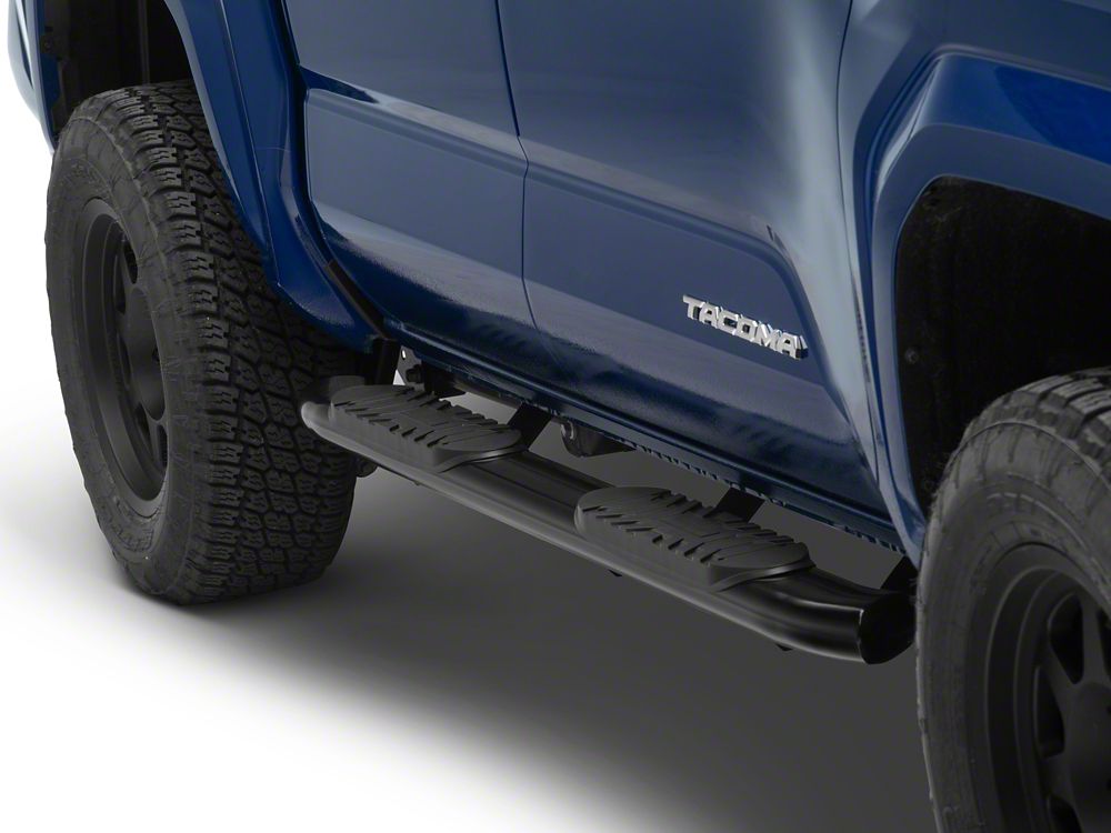 RedRock 5-Inch Oval Bent End Side Step Bars; Black (24-25 Tacoma Double Cab)