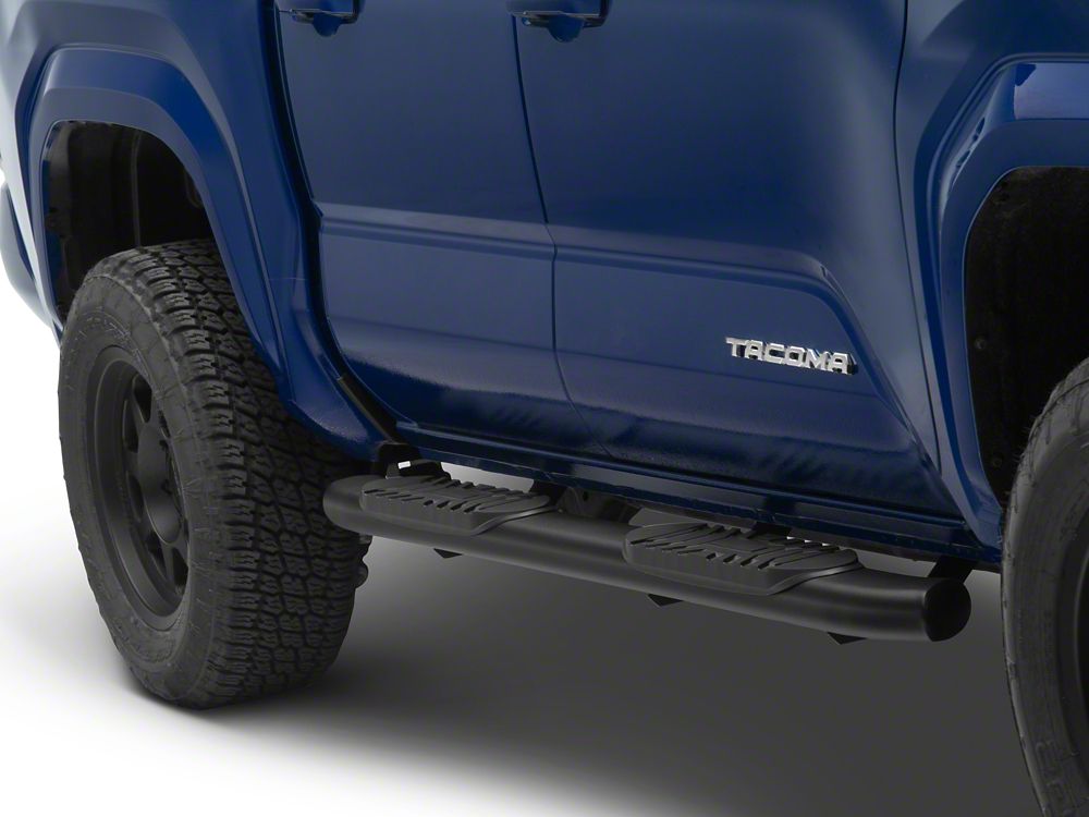 RedRock 5-Inch Oval Bent End Side Step Bars; Fine Texture Black (24-25 Tacoma Double Cab)