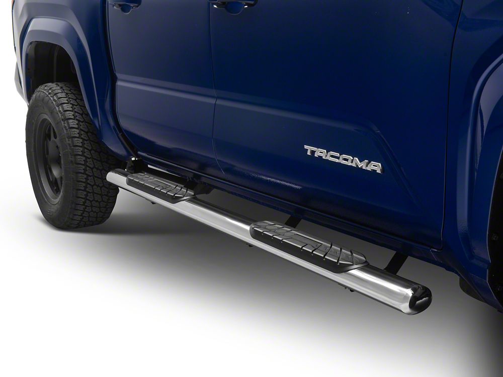 RedRock 4-Inch Oval Straight End Side Step Bars; 304 Stainless Steel (24-25 Tacoma Double Cab)