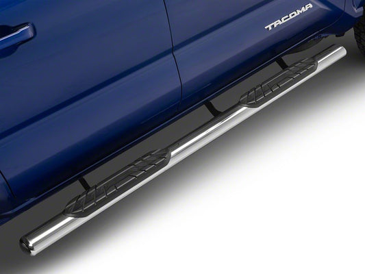 RedRock 4-Inch Oval Straight Side Step Bars; Stainless Steel (24-25 Tacoma Double Cab)