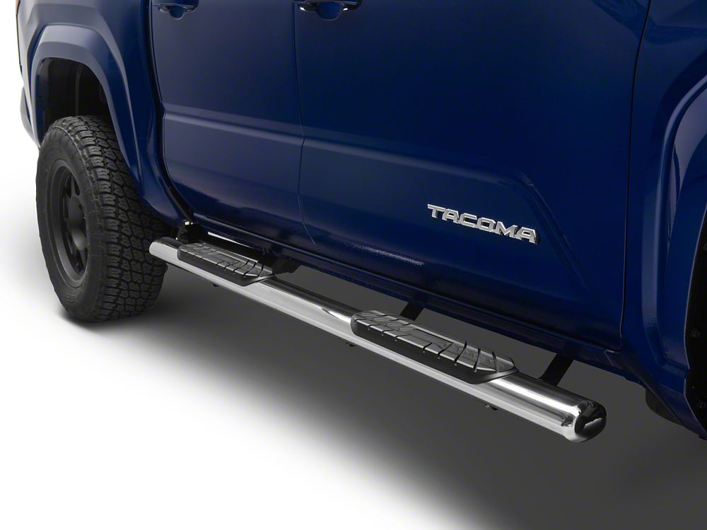 RedRock 4-Inch Oval Straight Side Step Bars; Stainless Steel (24-25 Tacoma Double Cab)