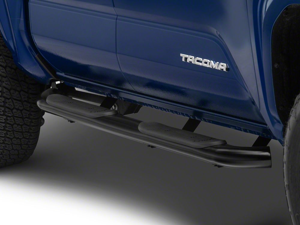 RedRock 4-Inch Oval Bent End Side Step Bars; Black (24-25 Tacoma Double Cab)