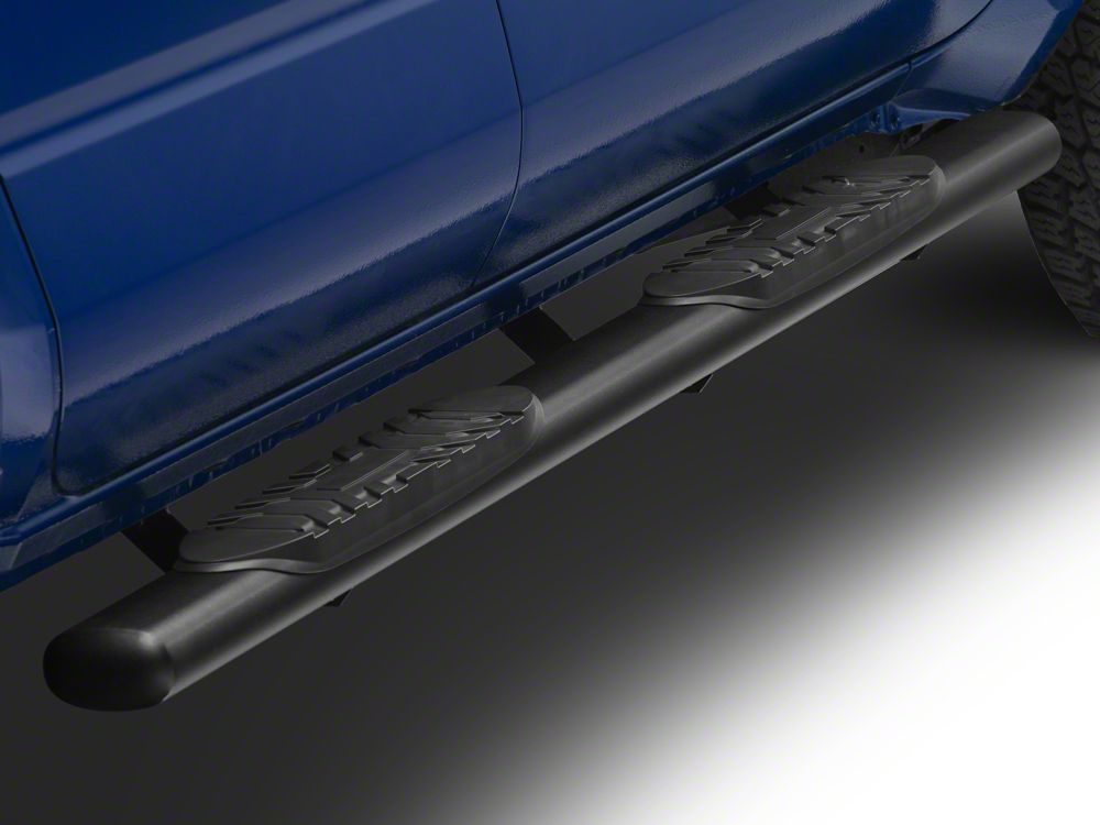 RedRock 5-Inch Oval Straight End Side Step Bars; Fine Textured Black (24-25 Tacoma Double Cab)