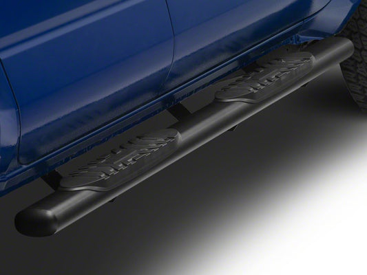 RedRock 5-Inch Oval Straight End Side Step Bars; Fine Textured Black (24-25 Tacoma Double Cab)