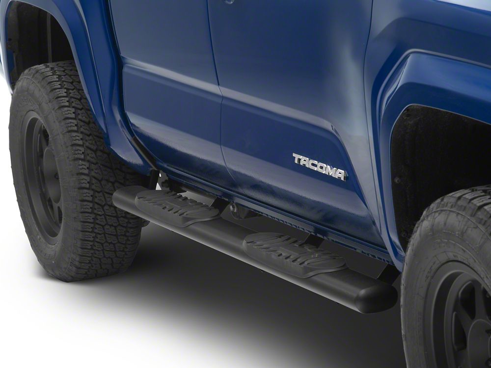 RedRock 5-Inch Oval Straight End Side Step Bars; Fine Textured Black (24-25 Tacoma Double Cab)